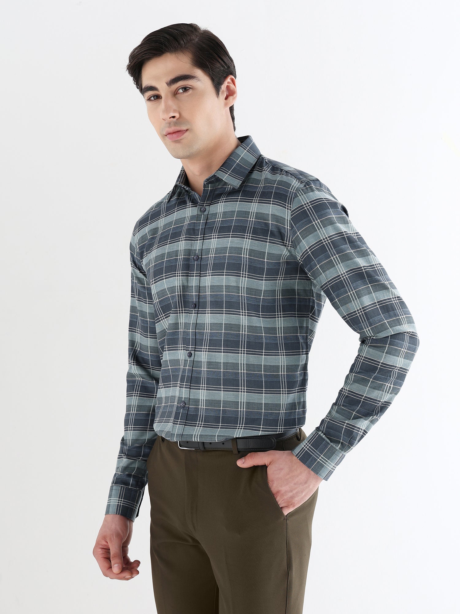 Men Comfort Fit Pure Cotton Checked Formal Shirt