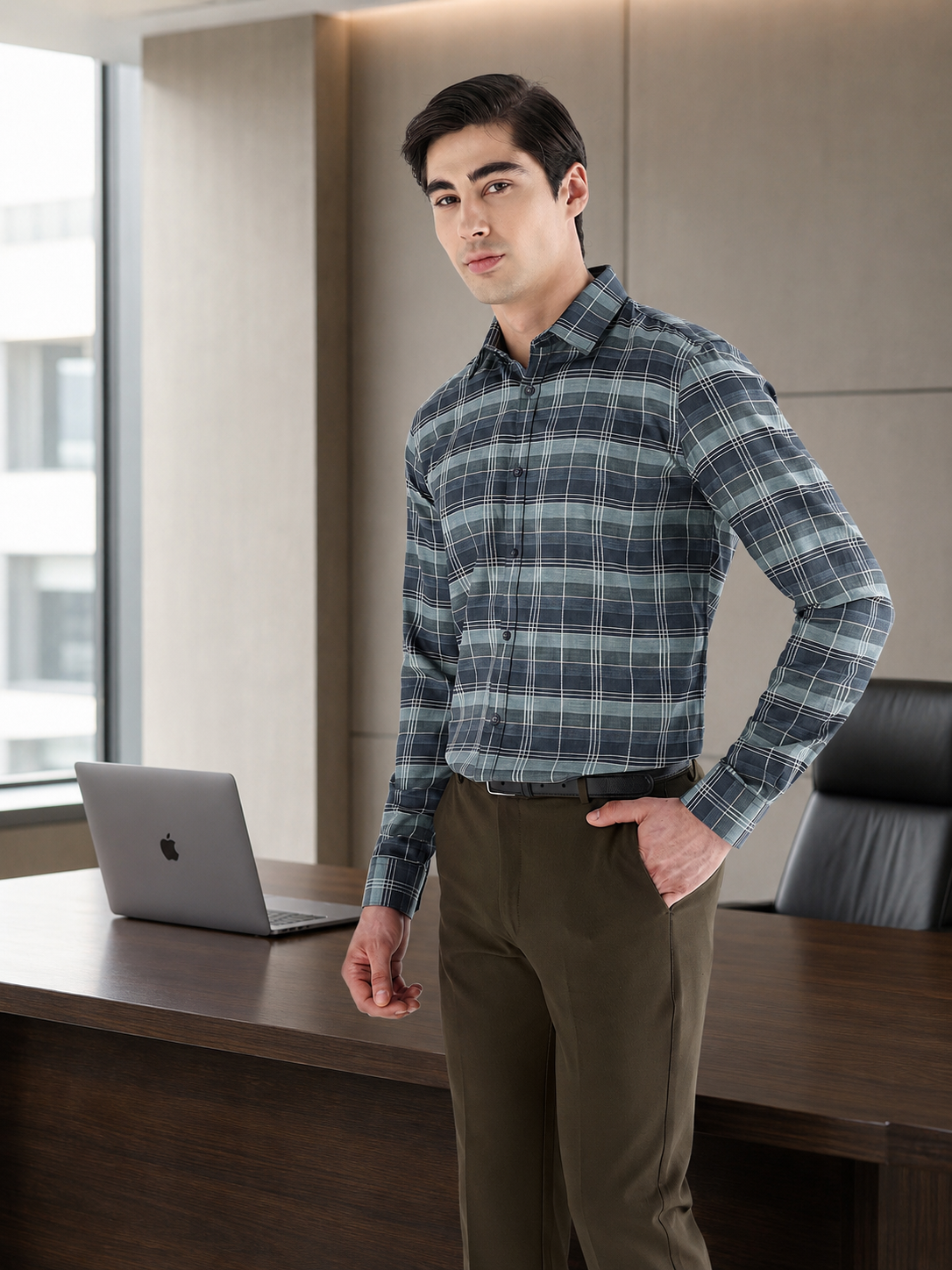 Classic Check Formal Shirt In Teal-Comfort Fit