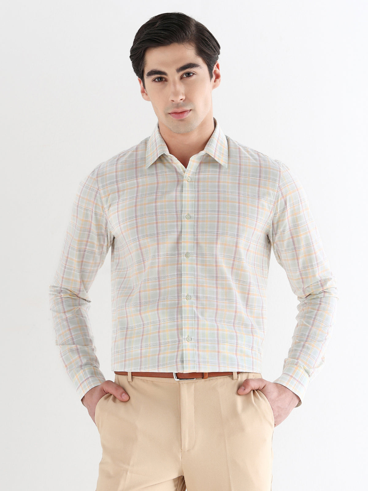 Men Comfort Fit Pure Cotton Checked Formal Shirt
