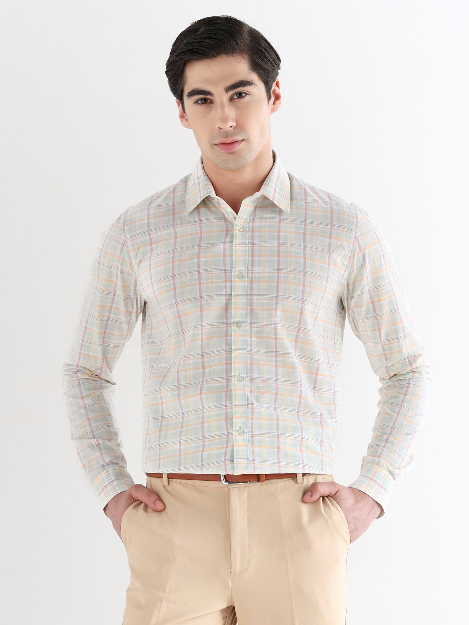 Men Comfort Fit Pure Cotton Checked Formal Shirt