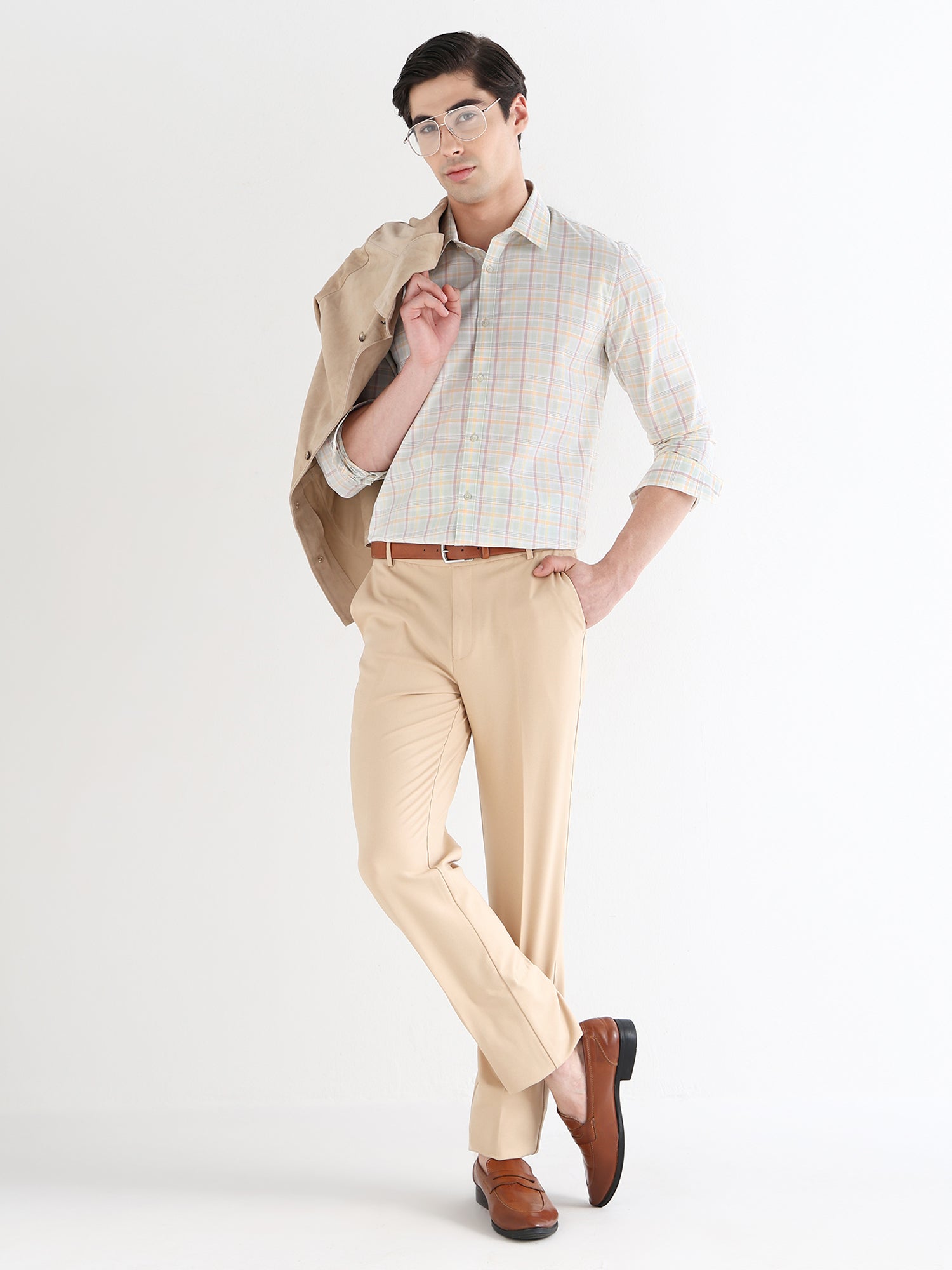 Heritage Check Formal Shirt In Pastel Green-Comfort Fit