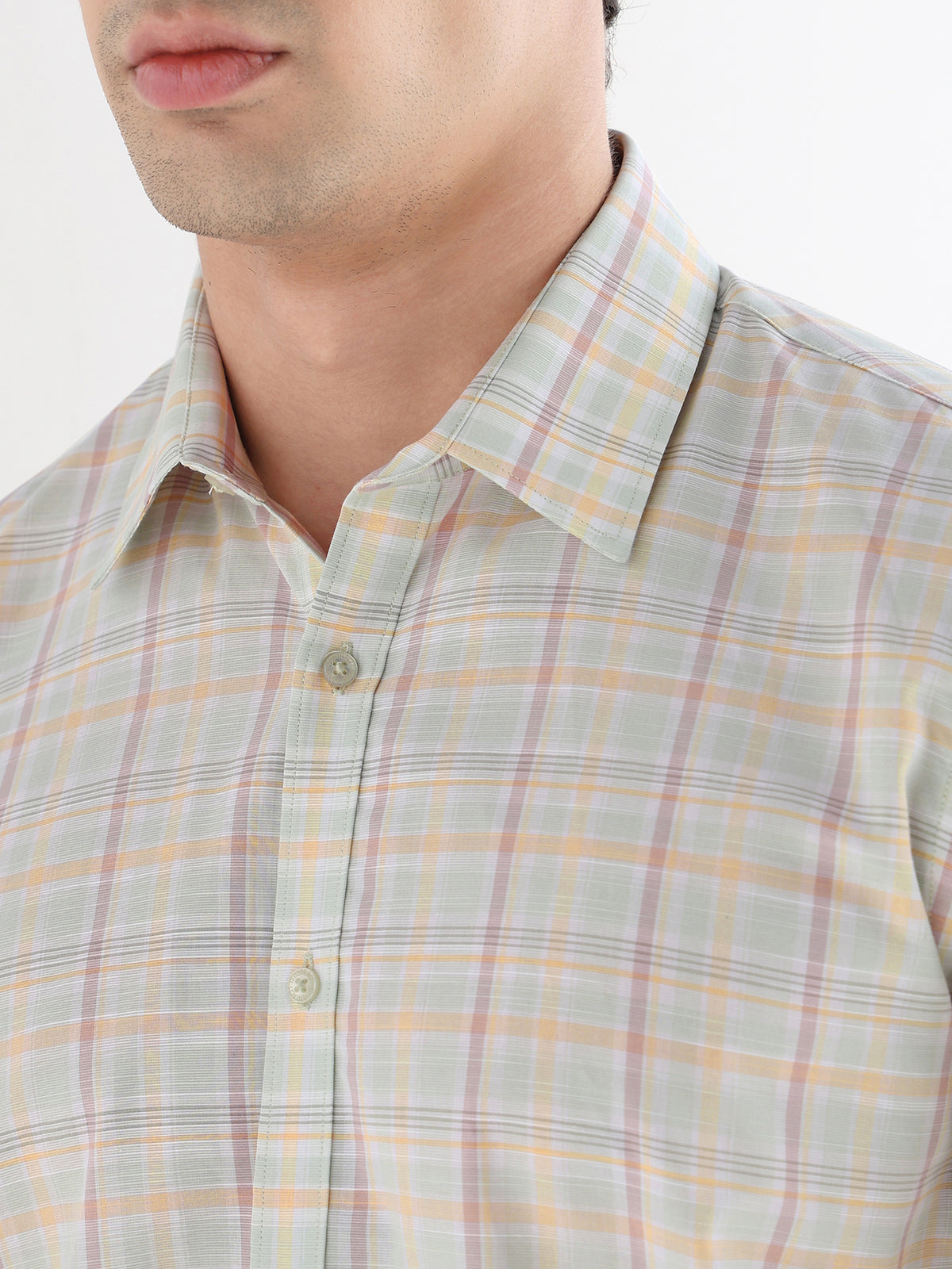 Heritage Check Formal Shirt In Pastel Green-Comfort Fit