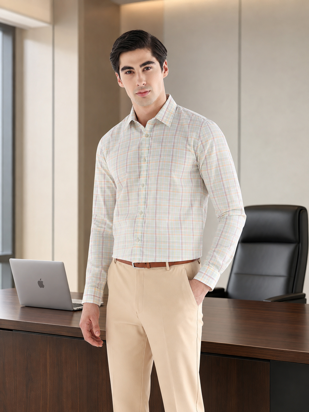 Heritage Check Formal Shirt In Pastel Green-Comfort Fit