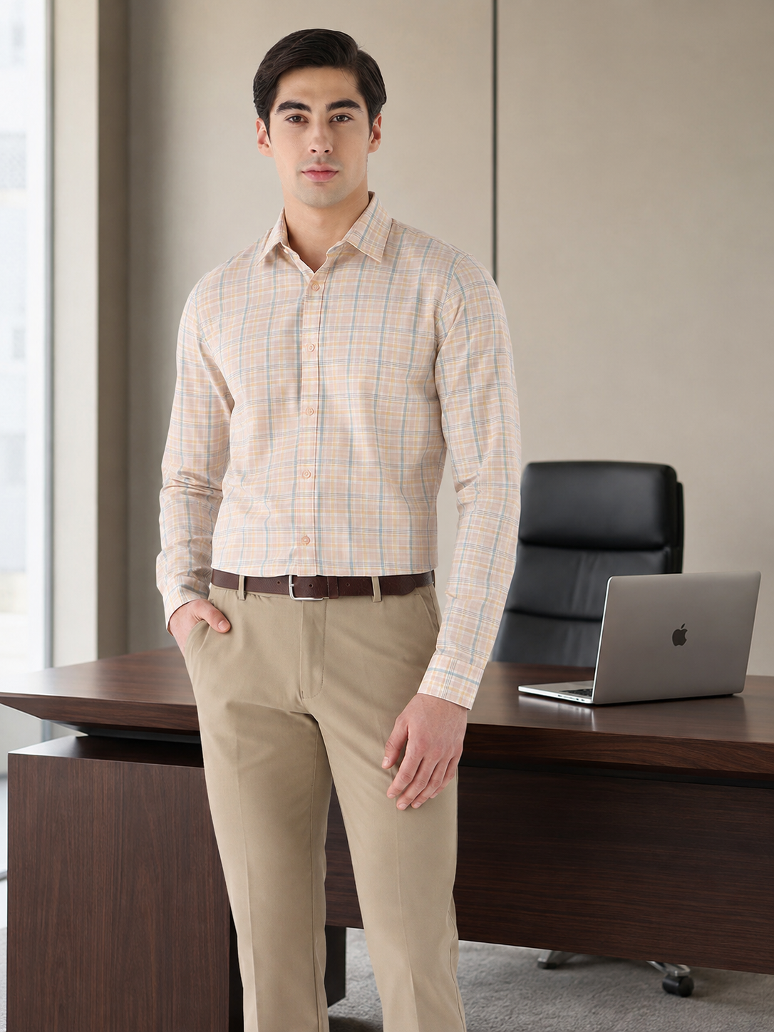 Heritage Check Formal Shirt In Pastel Pink-Comfort Fit