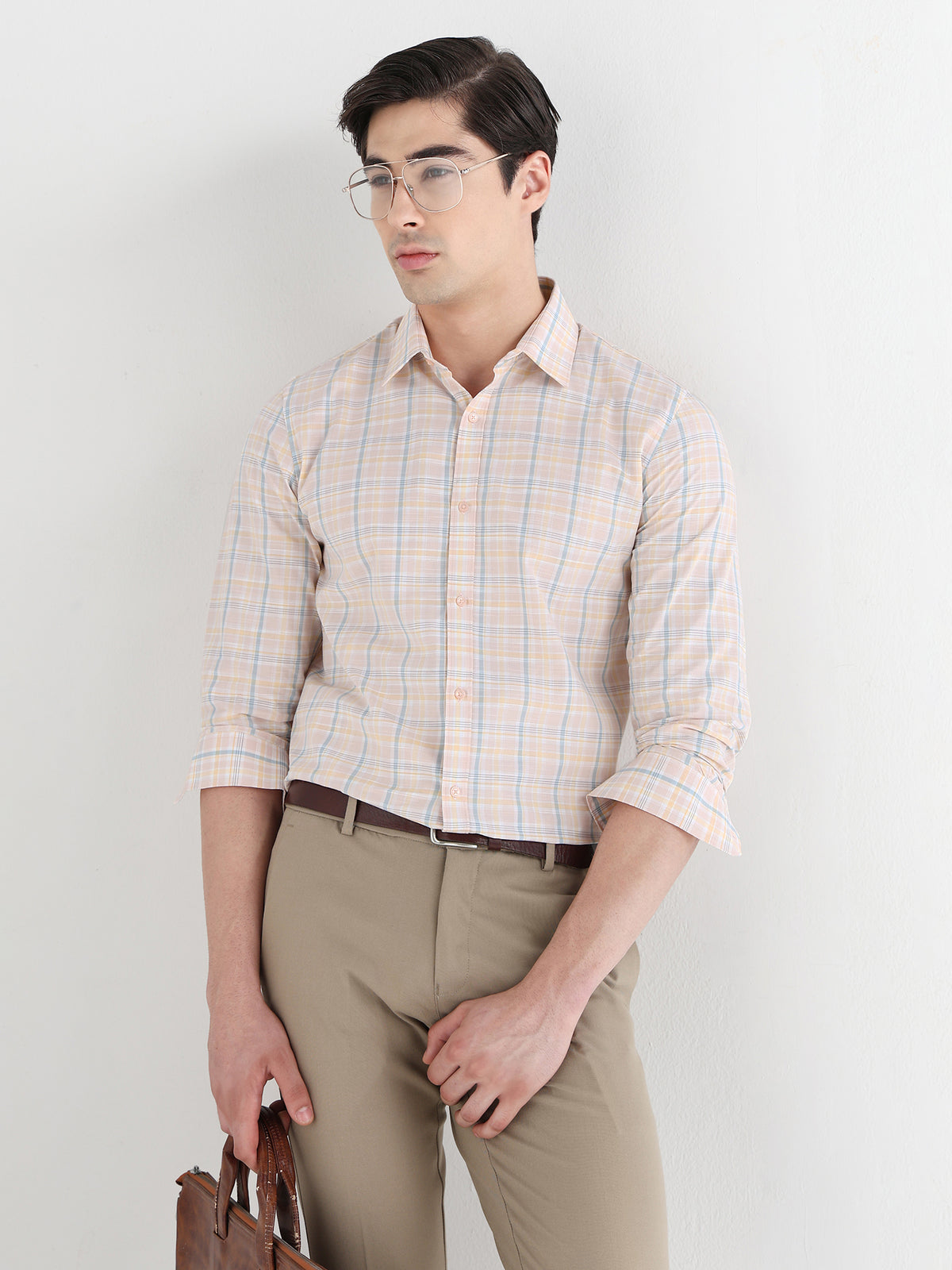 Heritage Check Formal Shirt In Pastel Pink-Comfort Fit