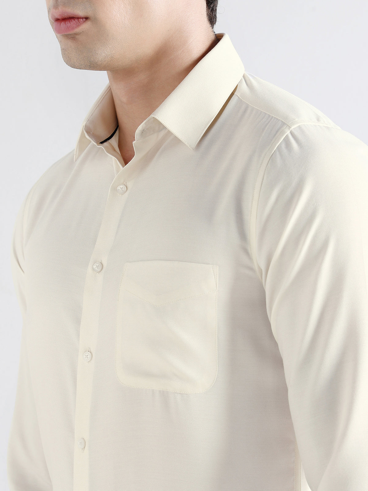 Bird Eye Textured Cotton Rich Formal Shirt in Ivory