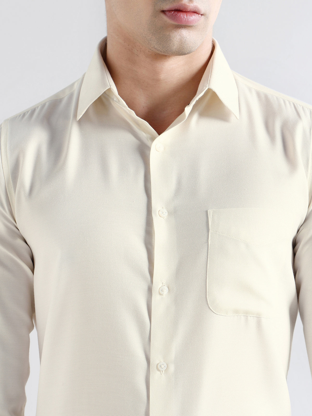 Bird Eye Textured Cotton Rich Formal Shirt in Ivory