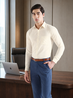 Bird Eye Textured Cotton Rich Formal Shirt in Ivory