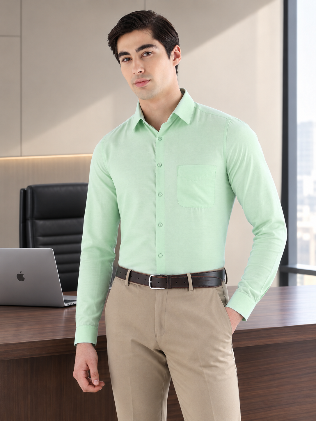 Bird Eye Textured Cotton Rich Formal Shirt in Mint