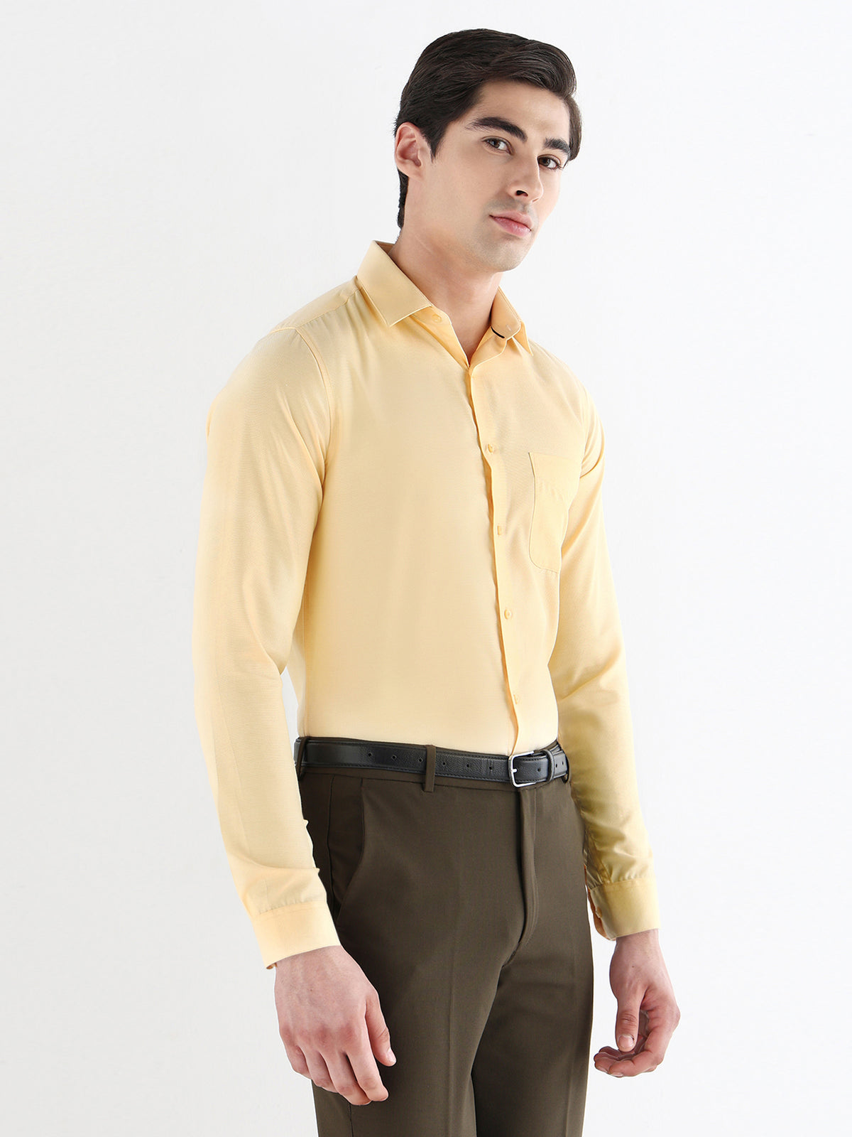 Bird Eye Textured Cotton Rich Formal Shirt in Yellow