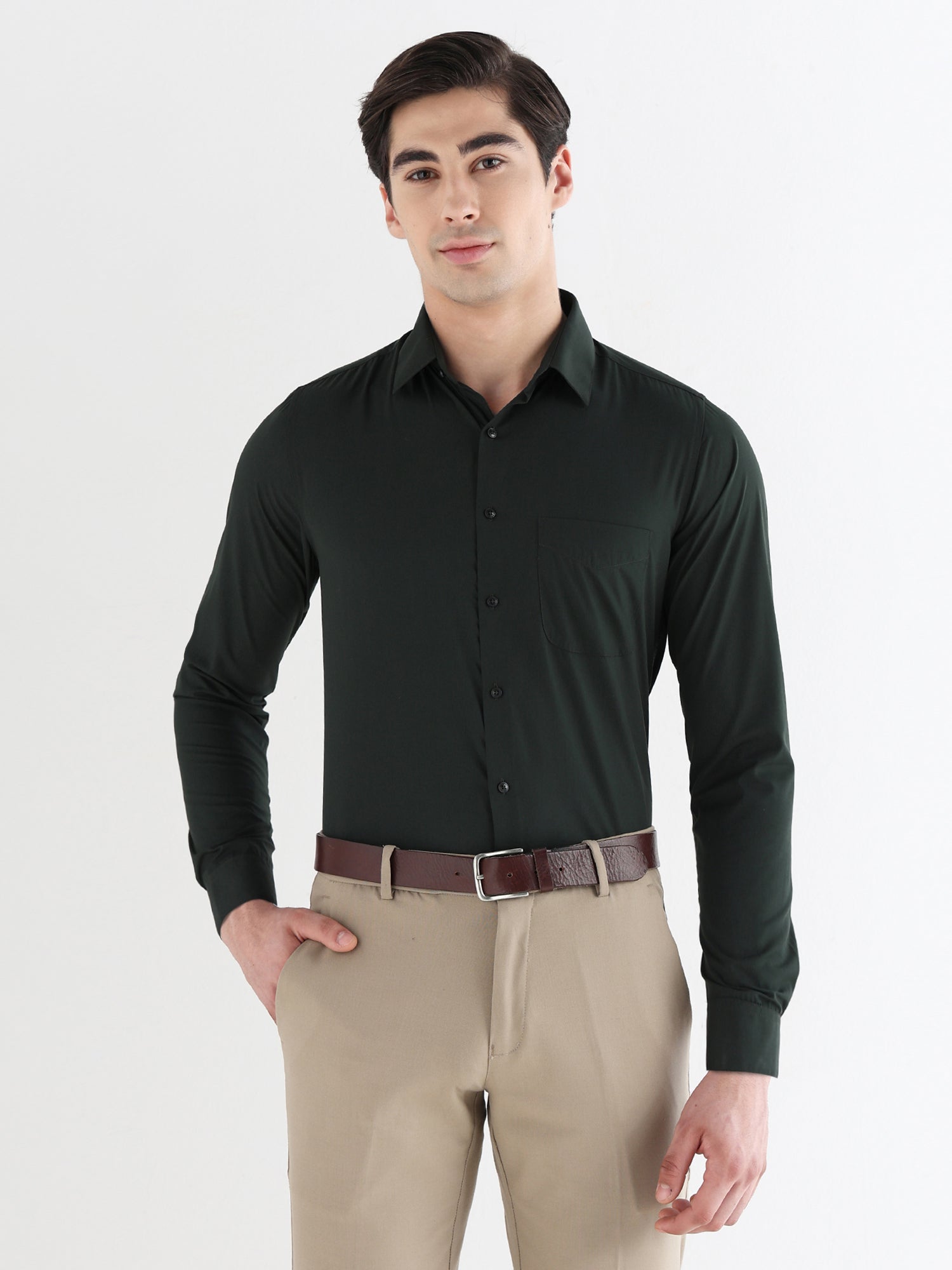 Men Slim Fit Extra Soft Solid Formal Shirt