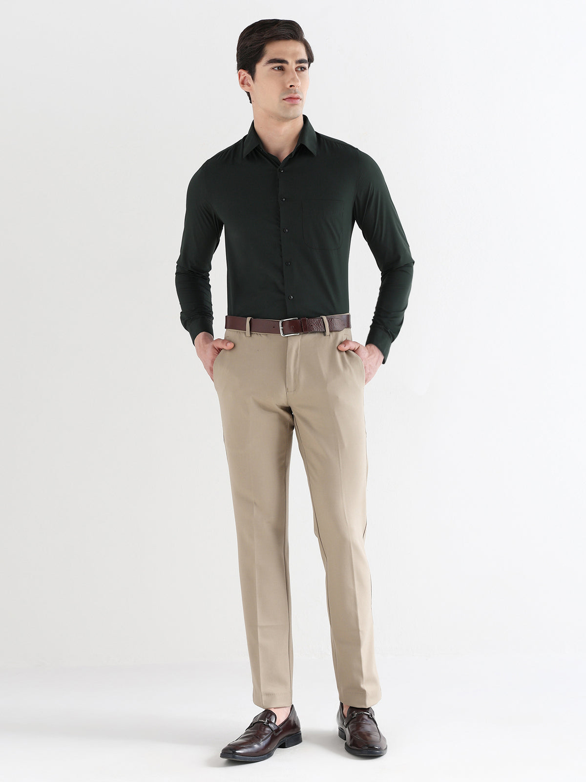 Extra Soft Solid Formal Shirt in Dark Green - Slim Fit
