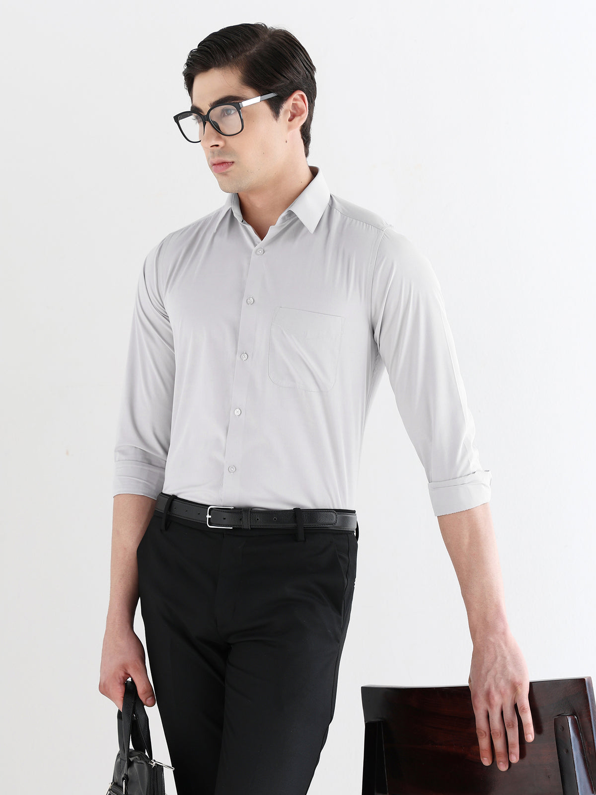 Extra Soft Solid Formal Shirt in Grey - Slim Fit
