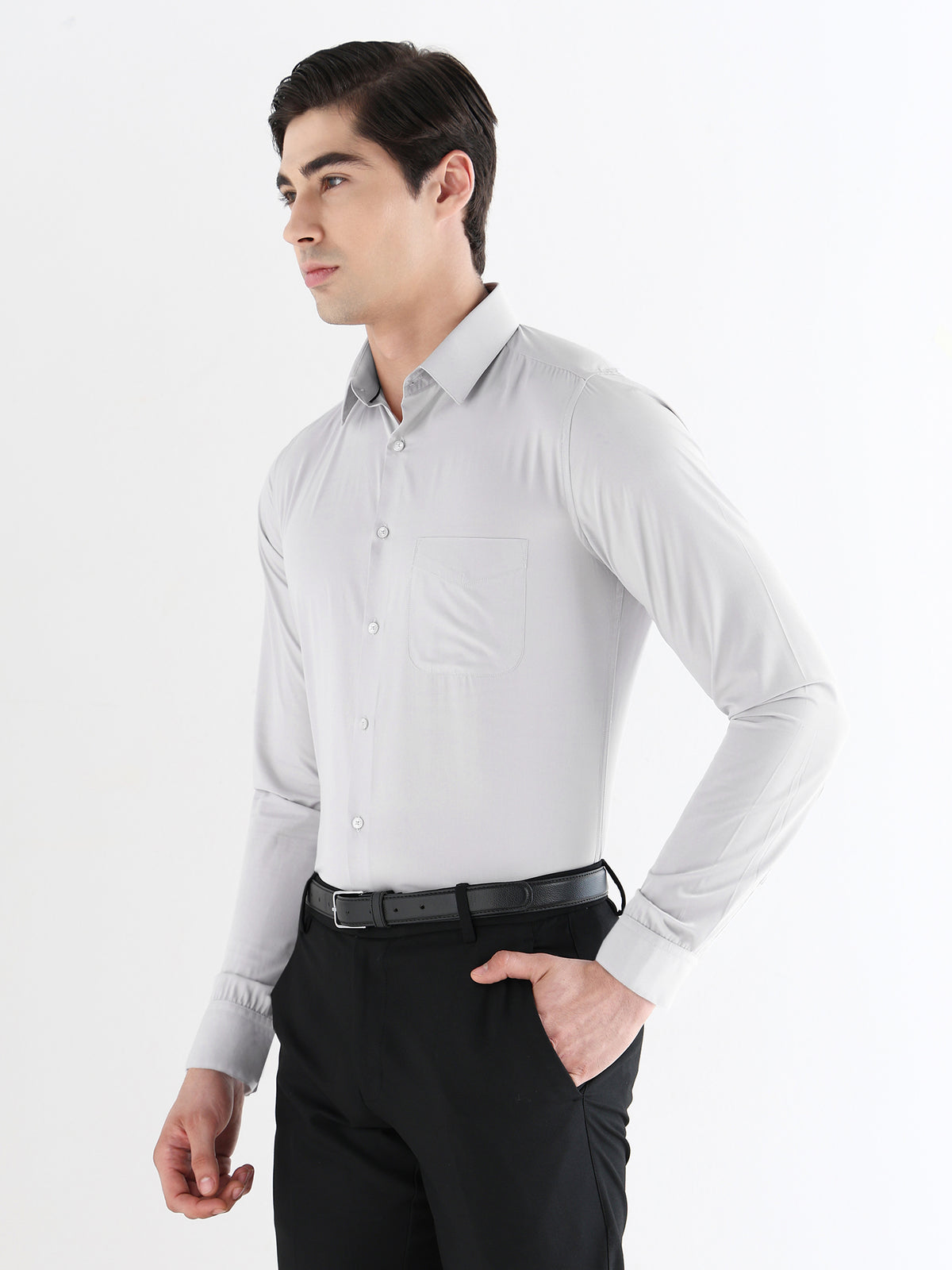 Extra Soft Solid Formal Shirt in Grey - Slim Fit