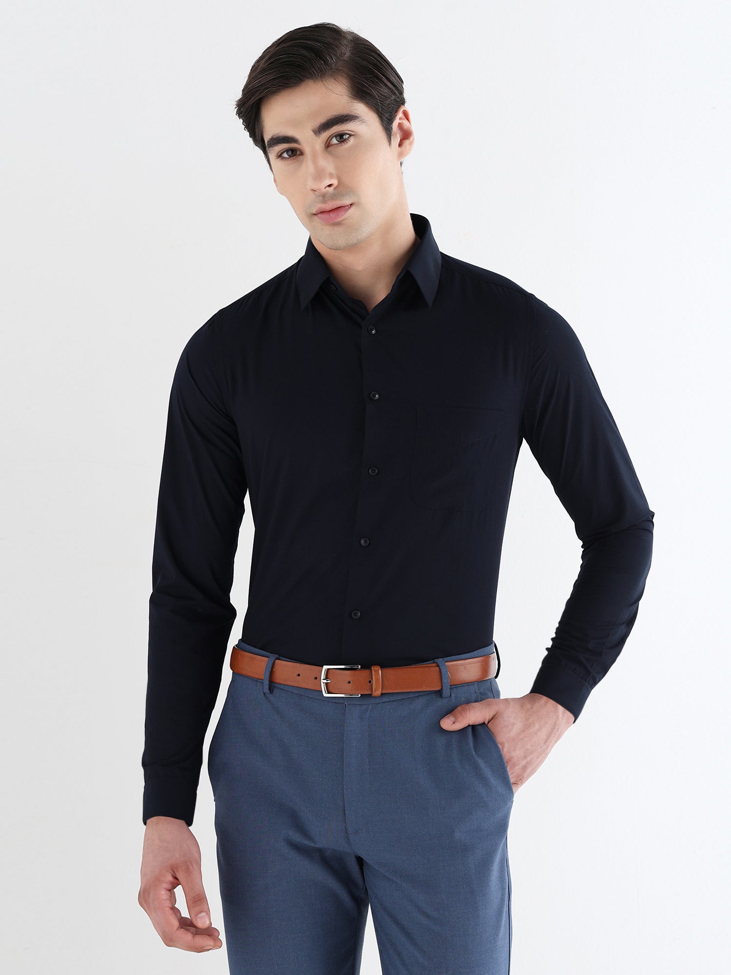Men Slim Fit Extra Soft Solid Formal Shirt