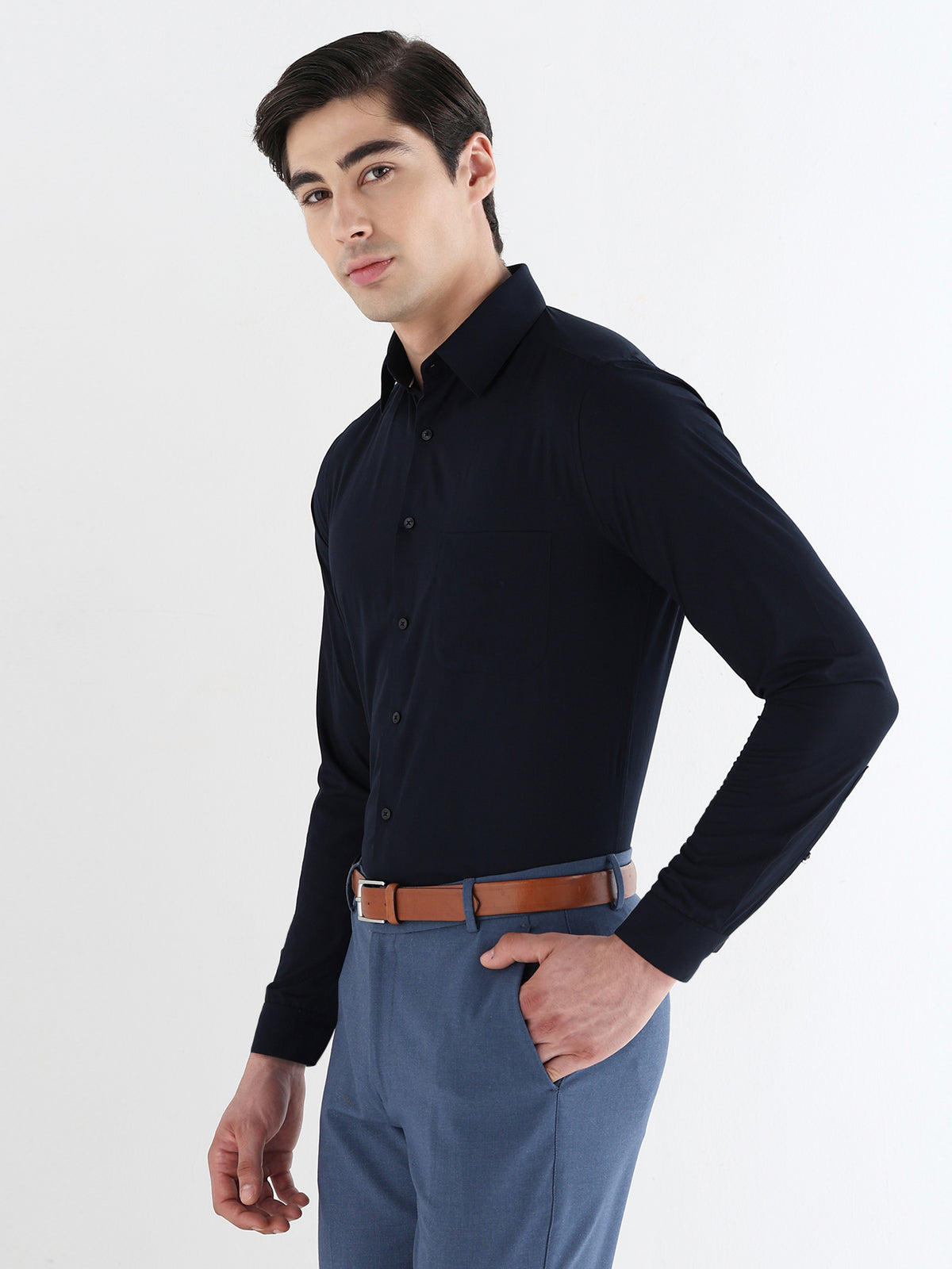 Extra Soft Solid Formal Shirt in Navy - Slim Fit