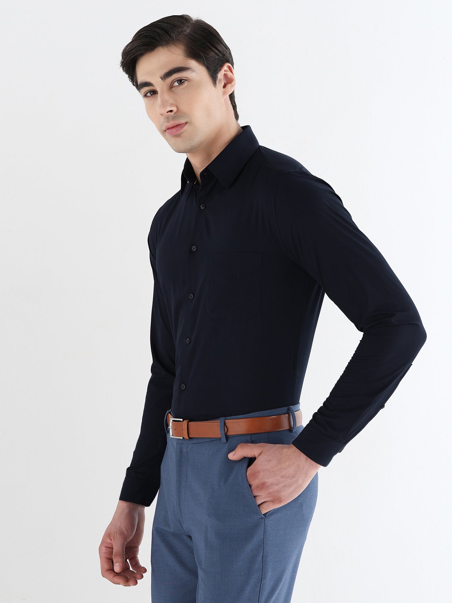 Men Slim Fit Extra Soft Solid Formal Shirt