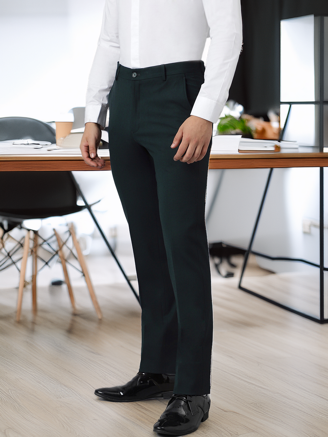 Flex Waist 4-Way Stretch Formal Trousers in Bottle Green- Slim Fit