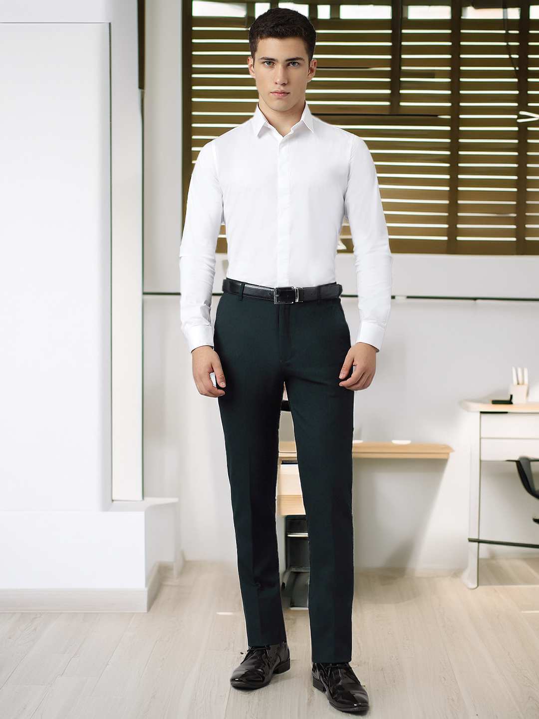 Flex Waist 4-Way Stretch Formal Trousers in Bottle Green- Slim Fit