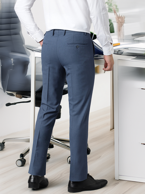 Flex Waist 4-Way Stretch Formal Trousers in Steel Blue - Slim Fit
