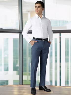 Flex Waist 4-Way Stretch Formal Trousers in Steel Blue - Slim Fit
