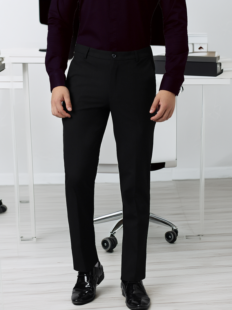 Flex Waist 4-Way Stretch Formal Trousers in Black- Slim Fit