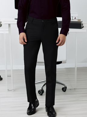 Flex Waist 4-Way Stretch Formal Trousers in Black- Slim Fit