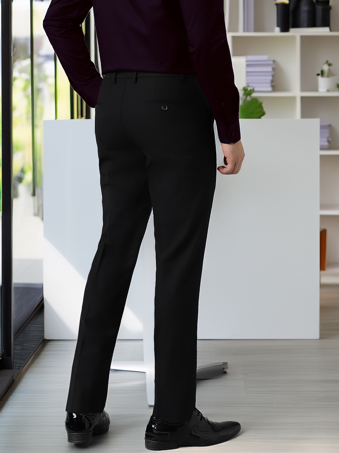 Flex Waist 4-Way Stretch Formal Trousers in Black- Slim Fit