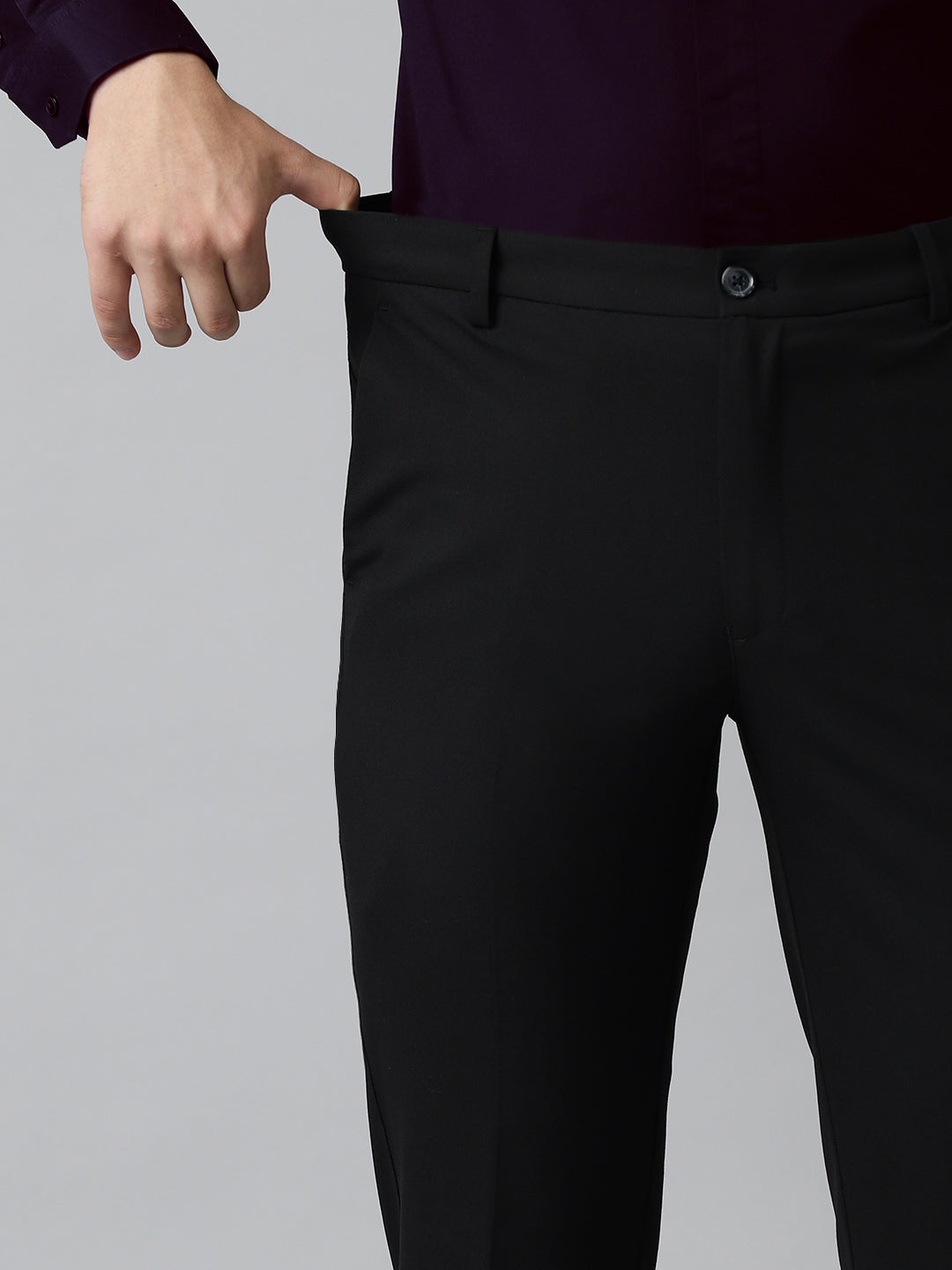 Flex Waist 4-Way Stretch Formal Trousers in Black- Slim Fit