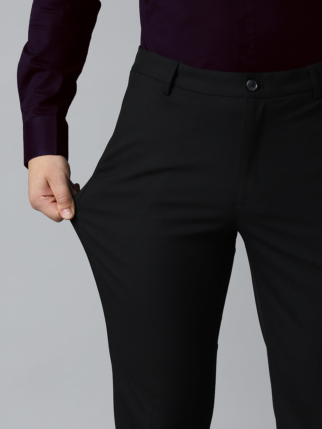 Flex Waist 4-Way Stretch Formal Trousers in Black- Slim Fit