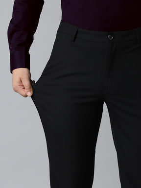 Flex Waist 4-Way Stretch Formal Trousers in Black- Slim Fit