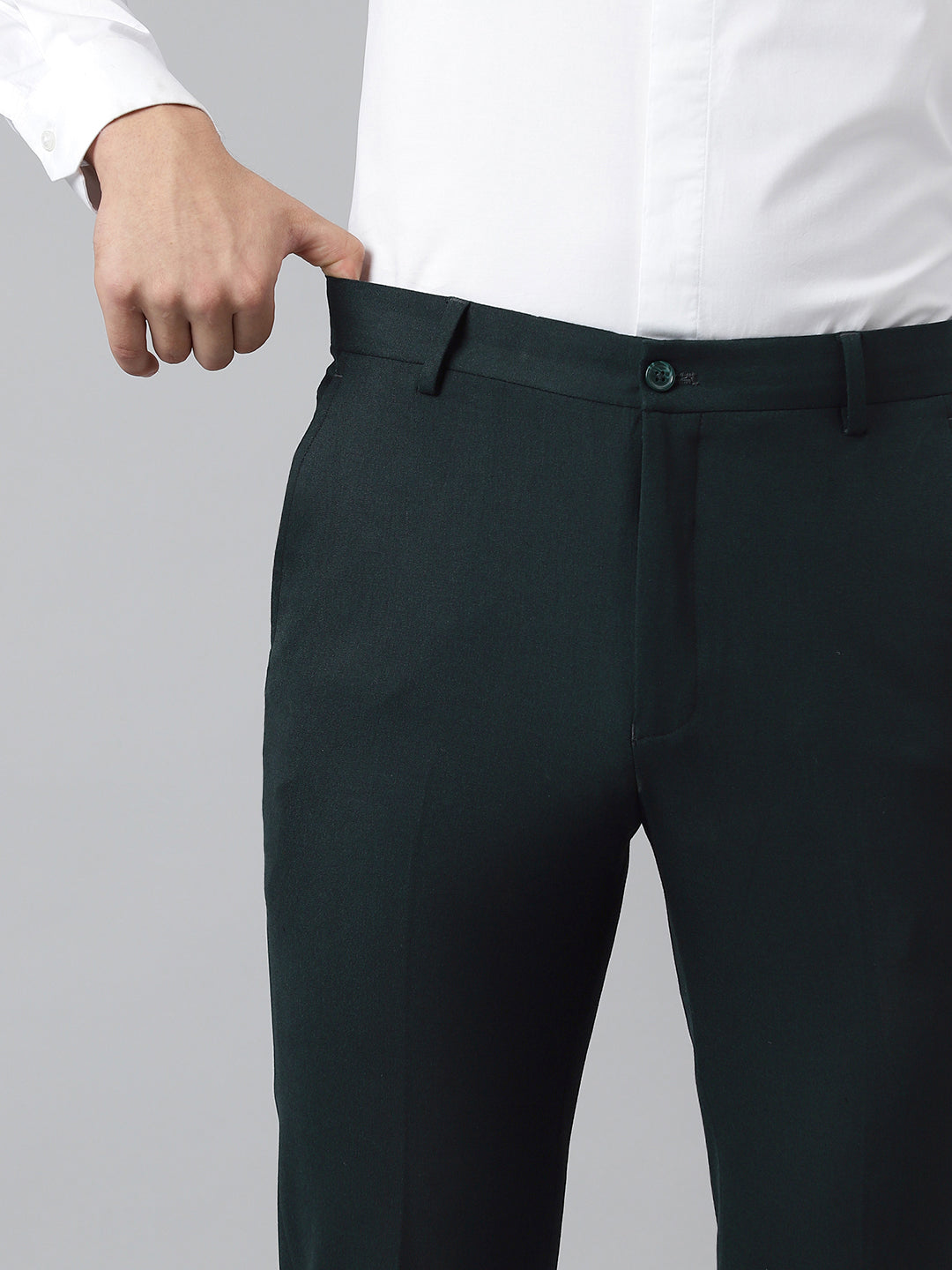 Flex Waist 4-Way Stretch Formal Trousers in Bottle Green- Slim Fit