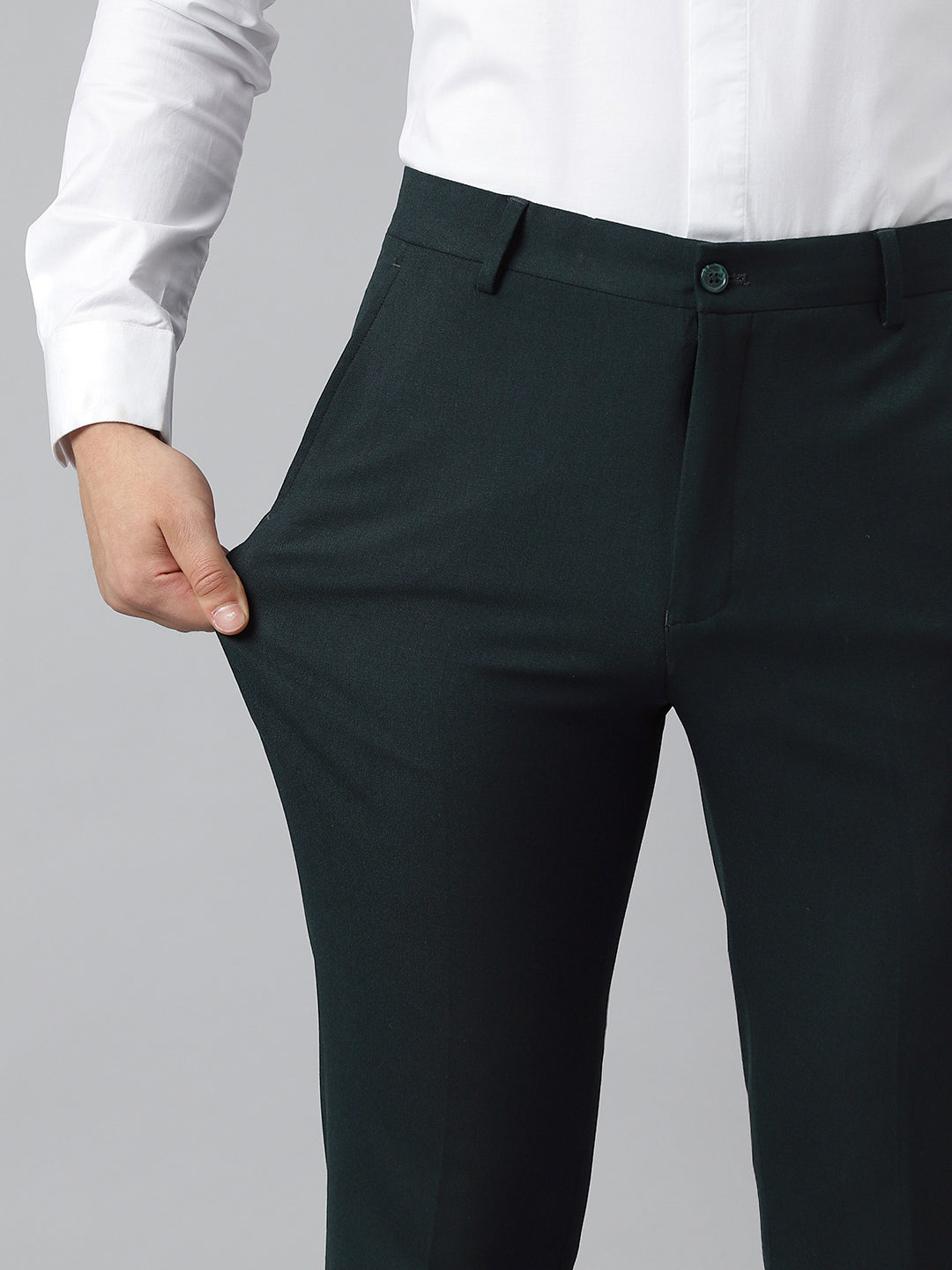 Flex Waist 4-Way Stretch Formal Trousers in Bottle Green- Slim Fit