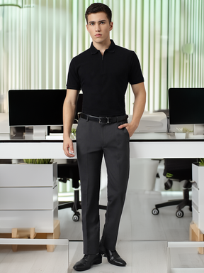 Flex Waist 4-Way Stretch Formal Trousers in Charcoal Grey- Slim Fit