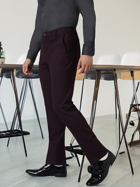 Flex Waist 4-Way Stretch Formal Trousers in Dark Wine- Slim Fit