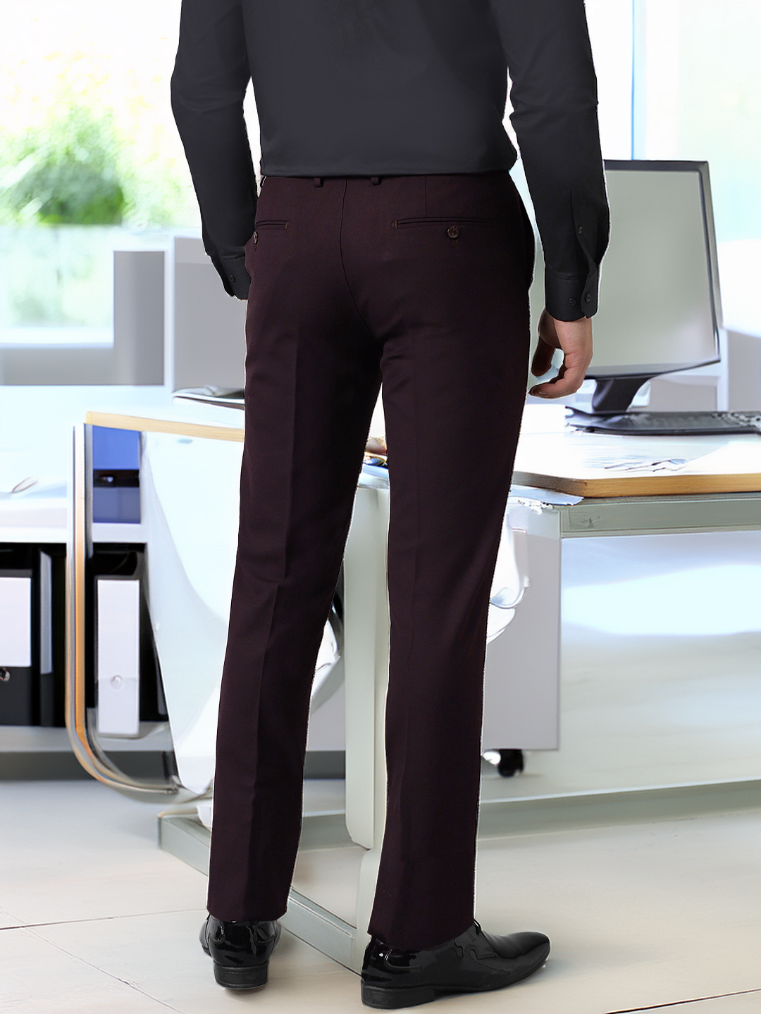 Flex Waist 4-Way Stretch Formal Trousers in Dark Wine- Slim Fit
