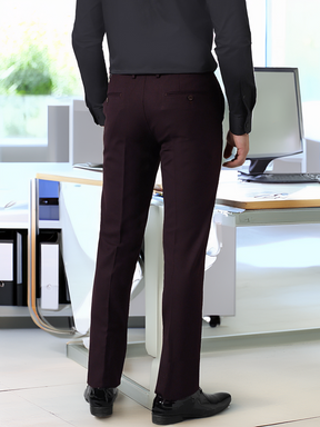 Flex Waist 4-Way Stretch Formal Trousers in Dark Wine- Slim Fit