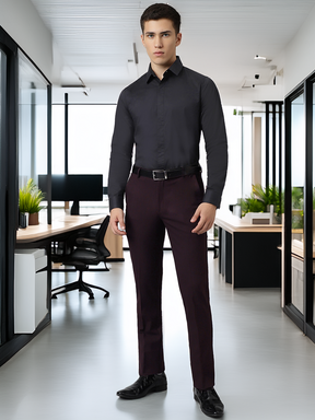 Flex Waist 4-Way Stretch Formal Trousers in Dark Wine- Slim Fit