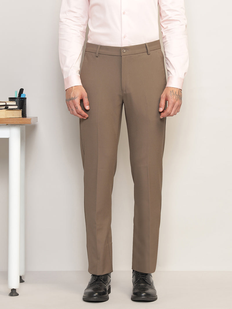 Flex Waist 4-Way Stretch Formal Trousers in Darkwood - Slim Fit
