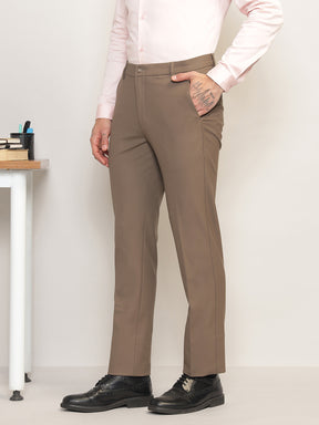 Flex Waist 4-Way Stretch Formal Trousers in Darkwood - Slim Fit