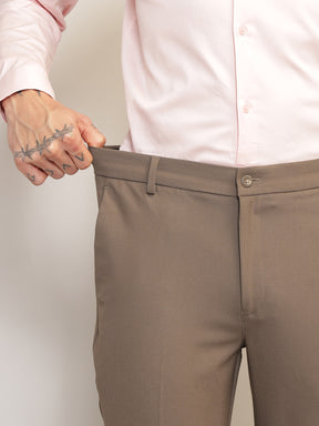 Flex Waist 4-Way Stretch Formal Trousers in Darkwood - Slim Fit