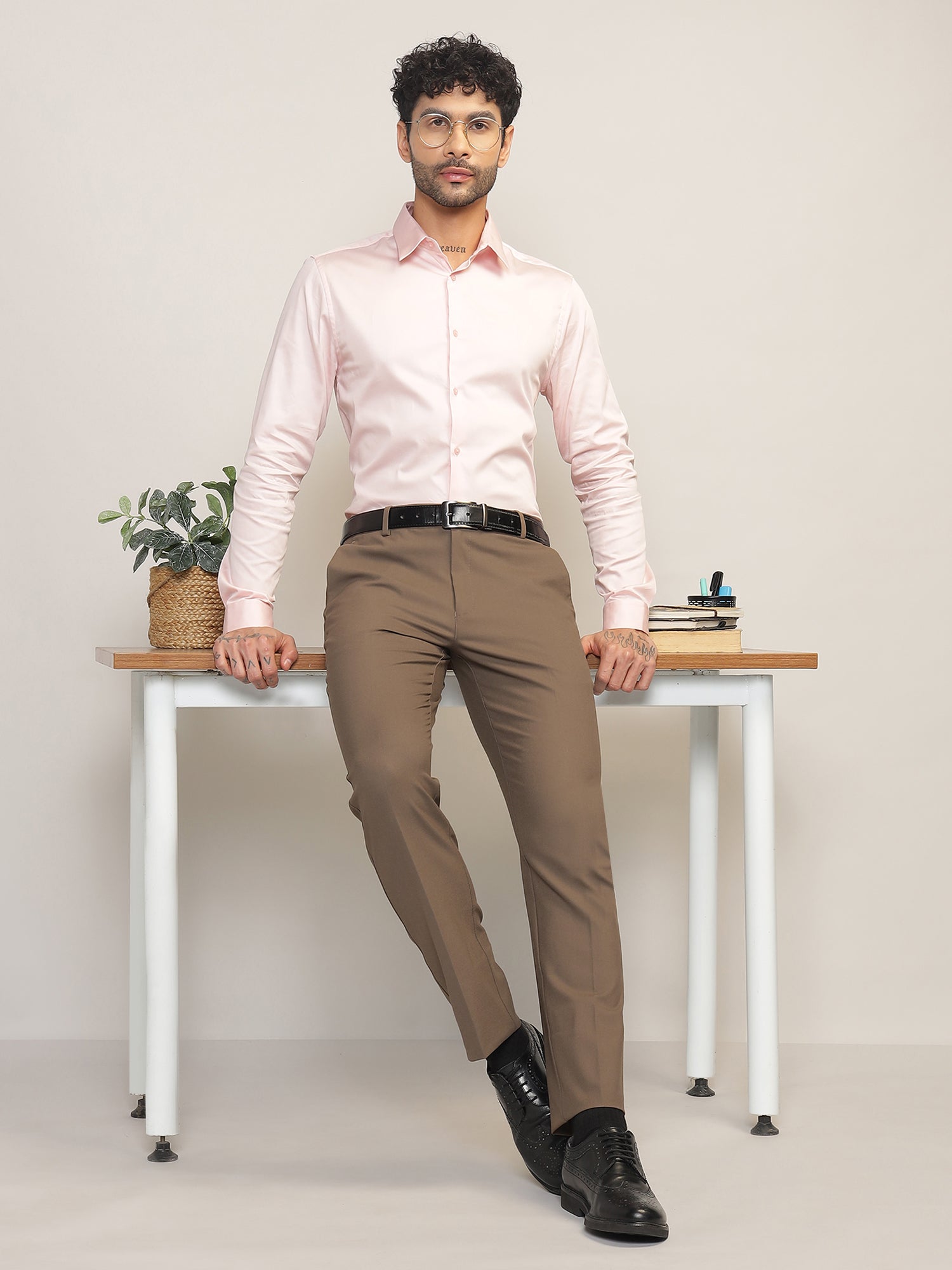 Flex Waist 4-Way Stretch Formal Trousers in Darkwood - Slim Fit