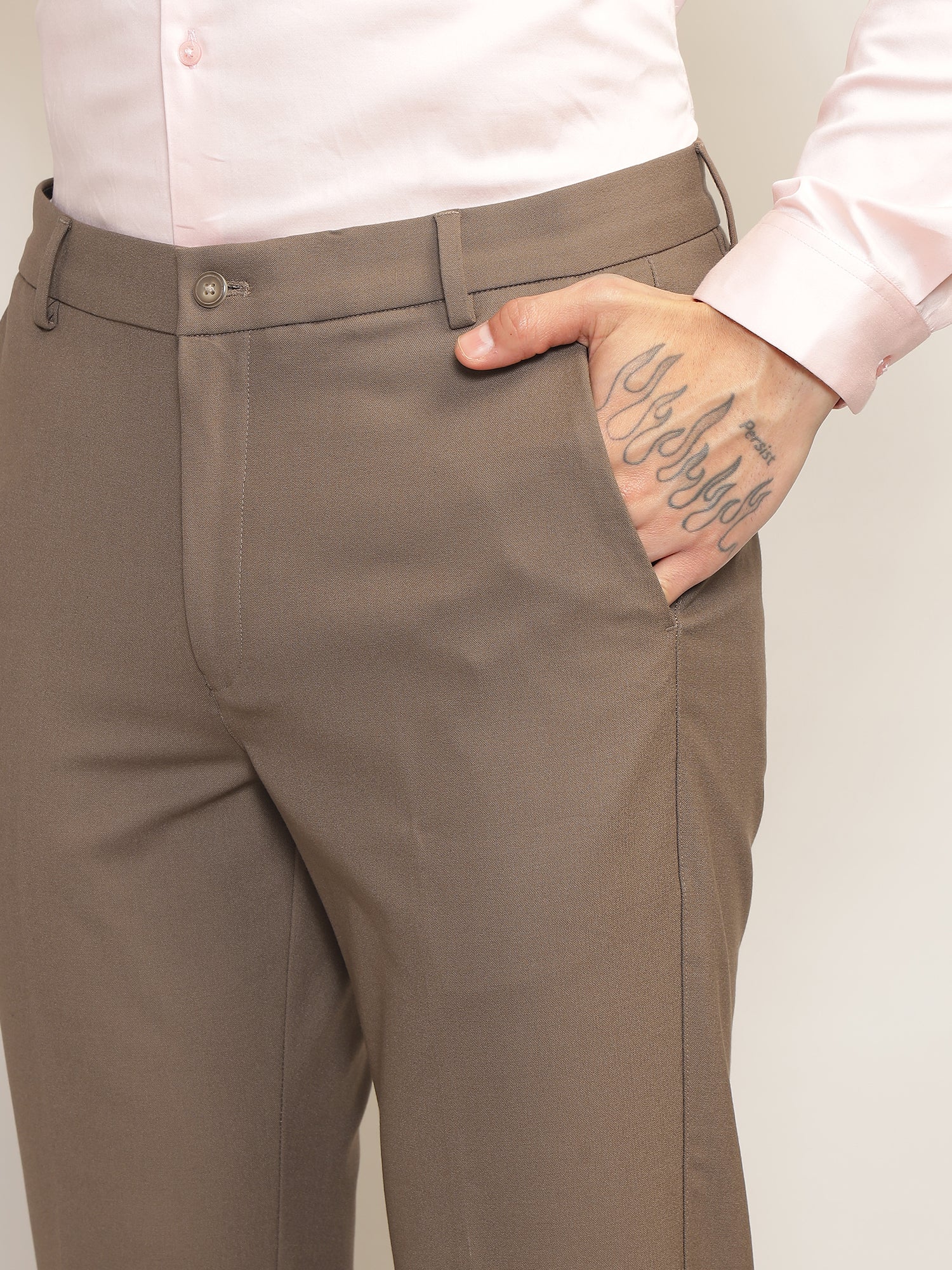 Flex Waist 4-Way Stretch Formal Trousers in Darkwood - Slim Fit