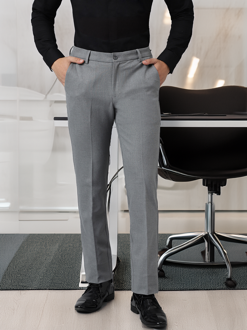 Flex Waist 4-Way Stretch Formal Trousers in Light Grey- Slim Fit