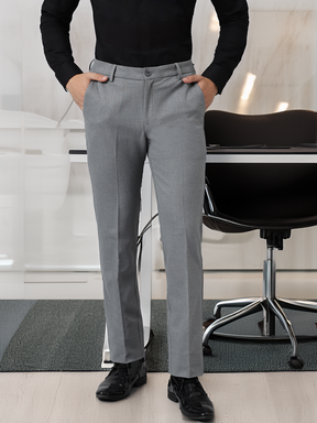 Flex Waist 4-Way Stretch Formal Trousers in Light Grey- Slim Fit
