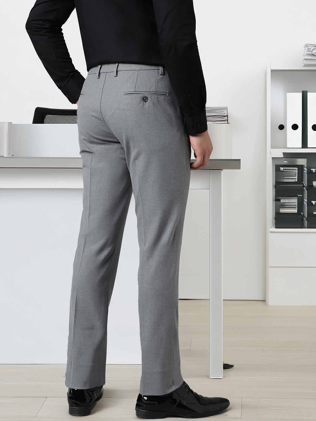 Flex Waist 4-Way Stretch Formal Trousers in Light Grey- Slim Fit