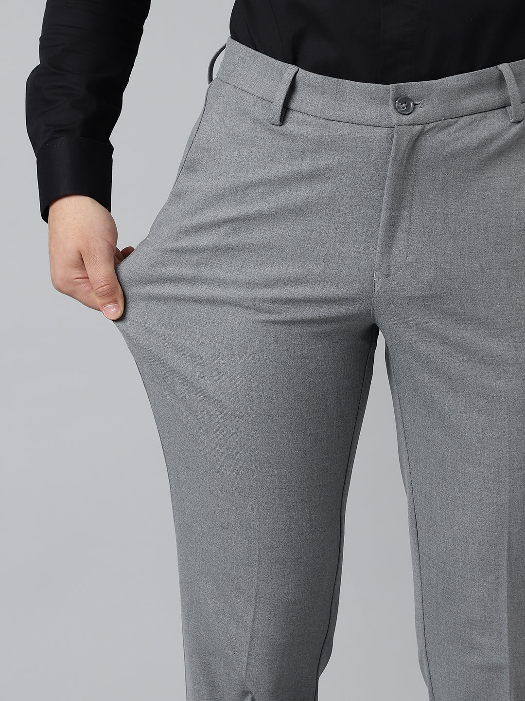 Flex Waist 4-Way Stretch Formal Trousers in Light Grey- Slim Fit