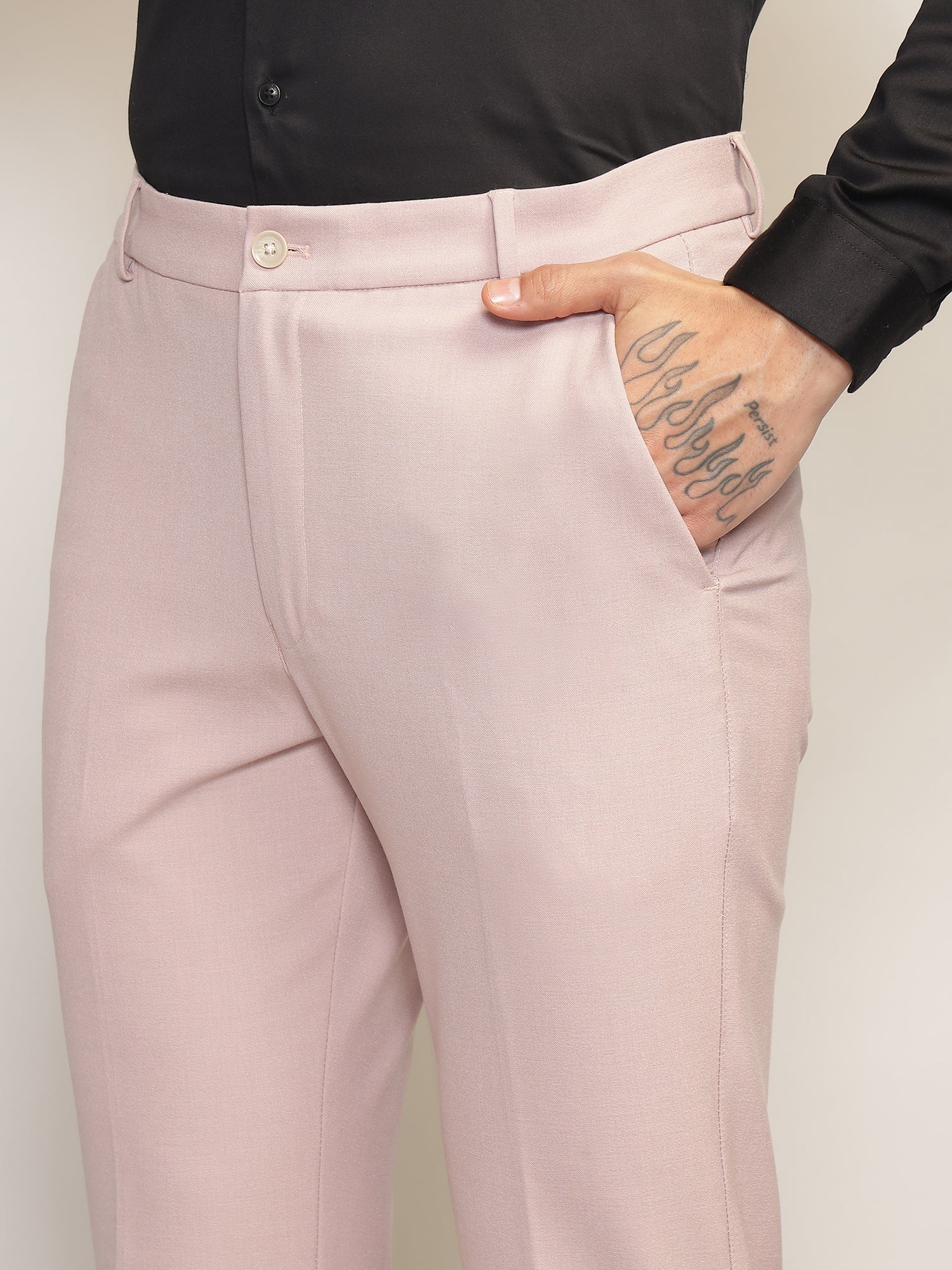 Flex Waist 4-Way Stretch Formal Trousers in Light Peach- Slim Fit