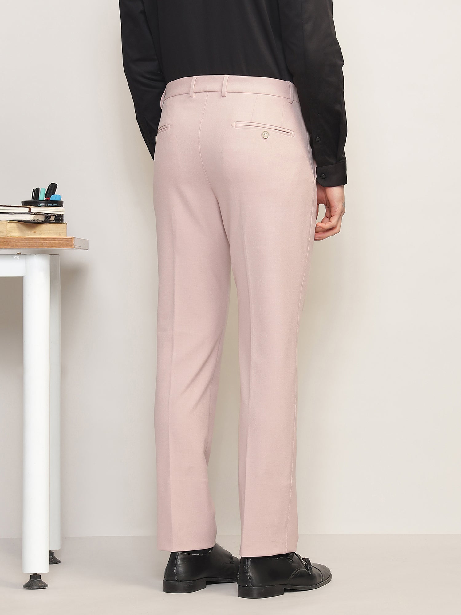 Flex Waist 4-Way Stretch Formal Trousers in Light Peach- Slim Fit