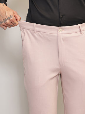Flex Waist 4-Way Stretch Formal Trousers in Light Peach- Slim Fit
